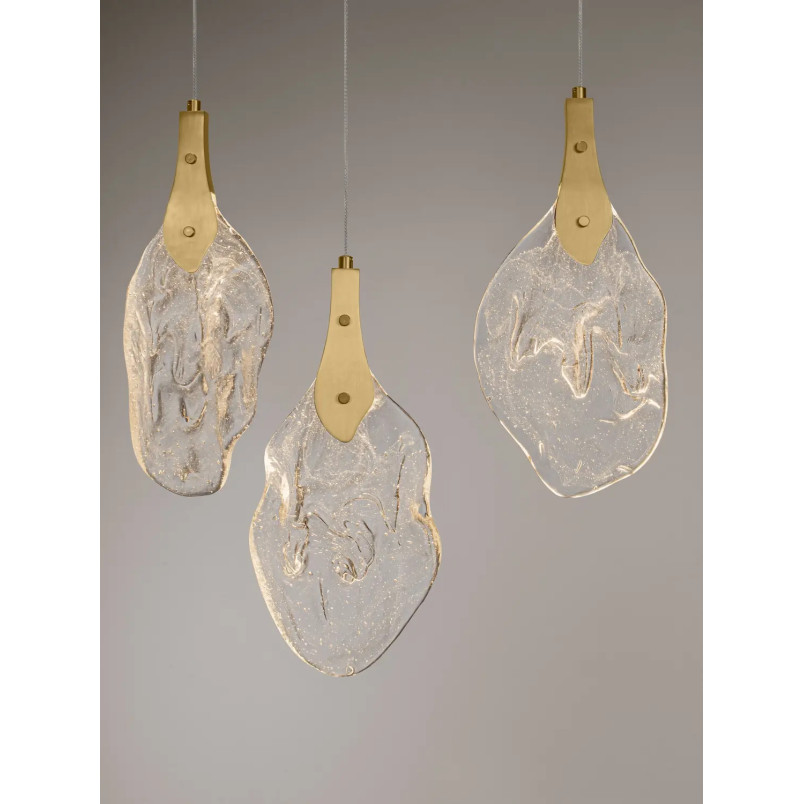 Lampa wisząca szklana 6 punktowa na listwie Nellina LED 3000K 110cm złoty / szkło strukturalne