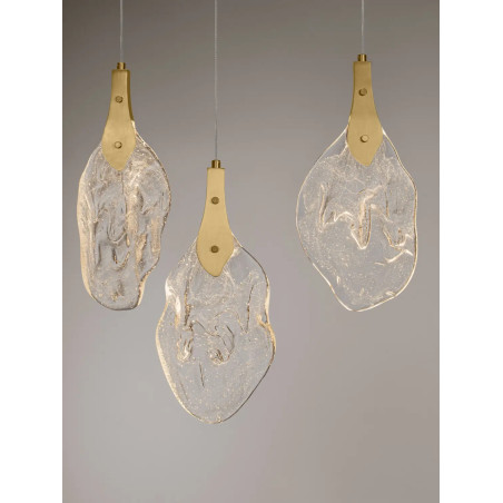 Lampa wisząca szklana 6 punktowa na listwie Nellina LED 3000K 110cm złoty / szkło strukturalne