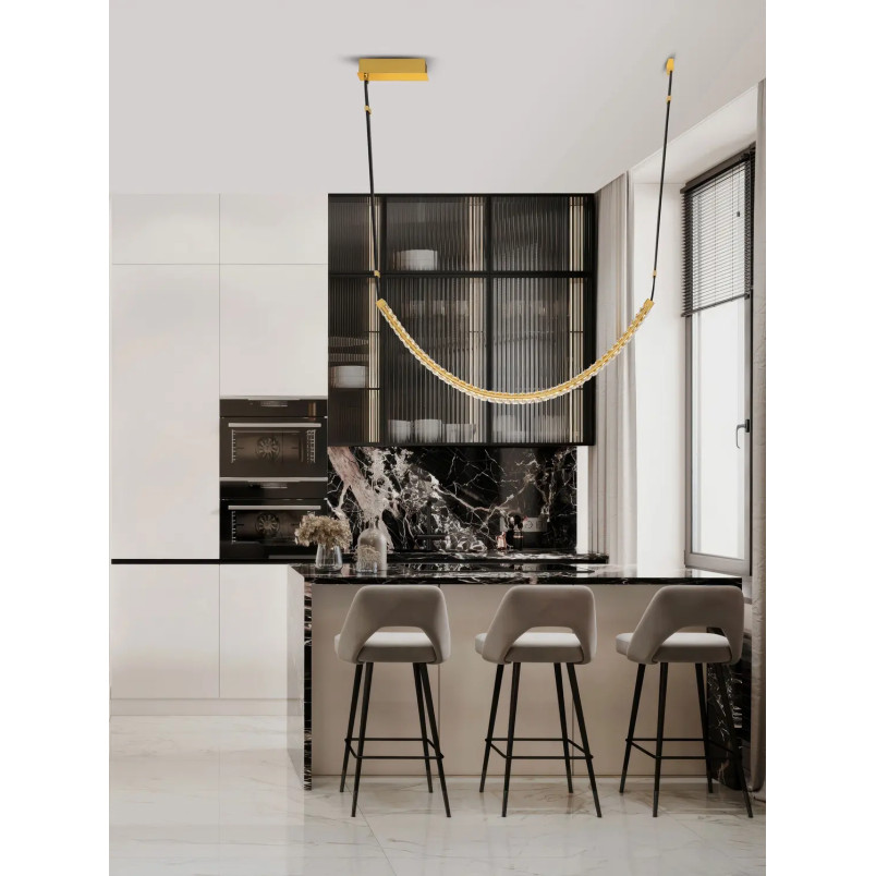 Lampa wisząca kryształowa Zaura LED 3000K 120cm złoty / czarny pasek skórzany