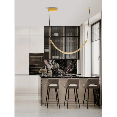 Lampa wisząca kryształowa Zaura LED 3000K 120cm złoty / czarny pasek skórzany