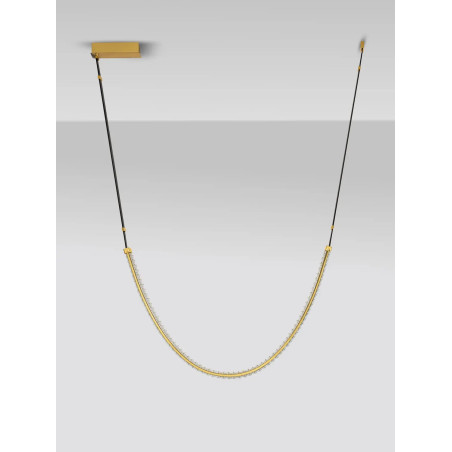 Lampa wisząca kryształowa Zaura Long LED 3000K 120cm złoty / czarny pasek skórzany