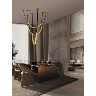 Lampa wisząca kryształowa 3 punktowa Zaura LED 3000K 120cm złoty / czarny pasek skórzany
