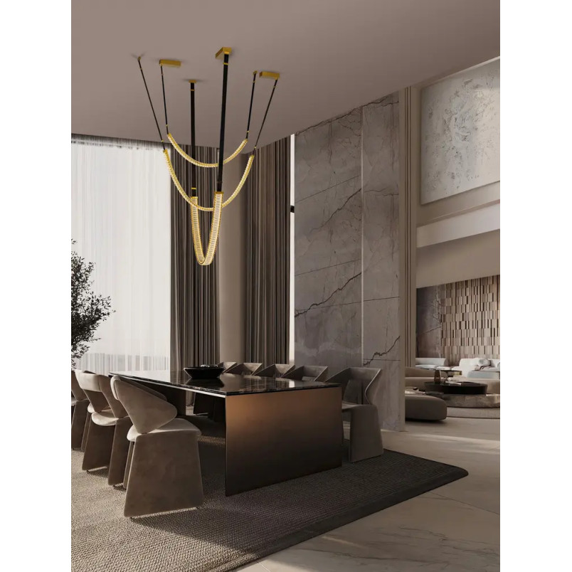Lampa wisząca kryształowa 3 punktowa Zaura LED 3000K 120cm złoty / czarny pasek skórzany
