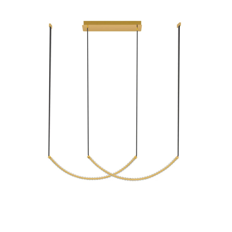 Lampa wisząca kryształowa 2 punktowa Zaura LED 3000K 117cm złoty / czarny pasek skórzany