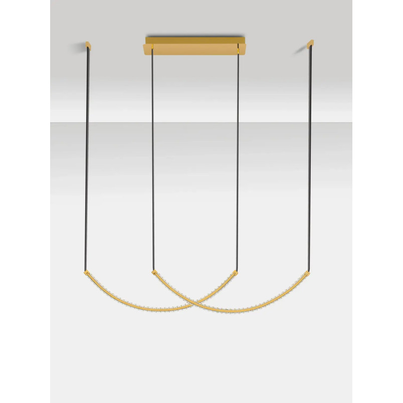 Lampa wisząca kryształowa 2 punktowa Zaura LED 3000K 117cm złoty / czarny pasek skórzany