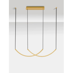 Lampa wisząca kryształowa 2 punktowa Zaura LED 3000K 117cm złoty / czarny pasek skórzany