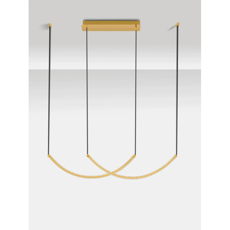 Lampa wisząca kryształowa 2 punktowa Zaura LED 3000K 117cm złoty / czarny pasek skórzany