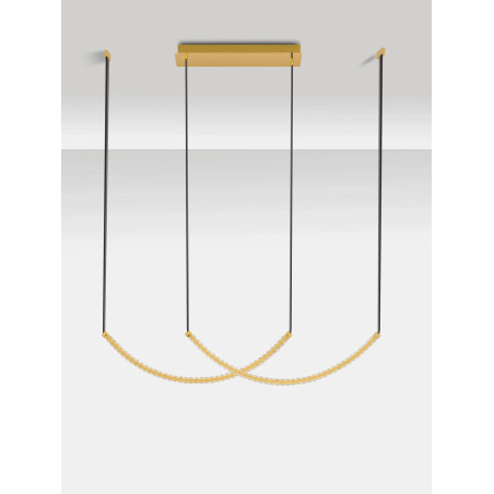 Lampa wisząca kryształowa 2 punktowa Zaura LED 3000K 117cm złoty / czarny pasek skórzany