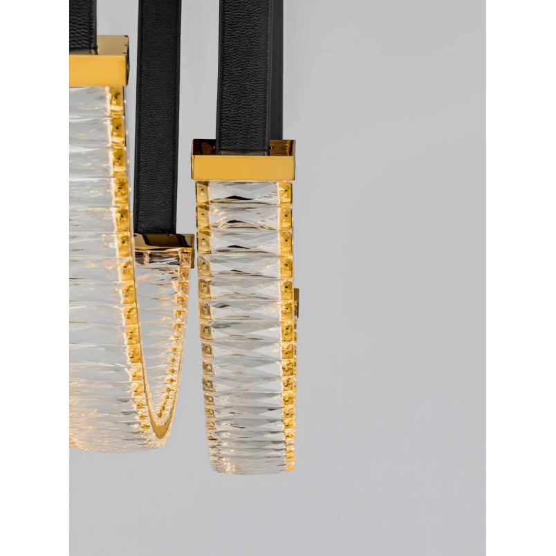 Lampa wisząca kryształowa 2 punktowa Zaura LED 3000K 117cm złoty / czarny pasek skórzany