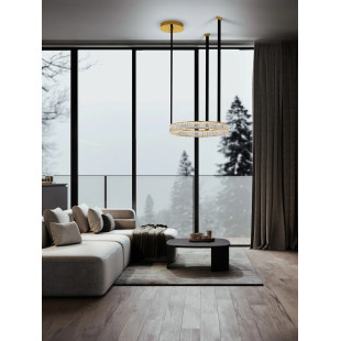 Lampa wisząca kryształowa okrągła Zaura LED 3000K 63cm złoty / czarny pasek skórzany