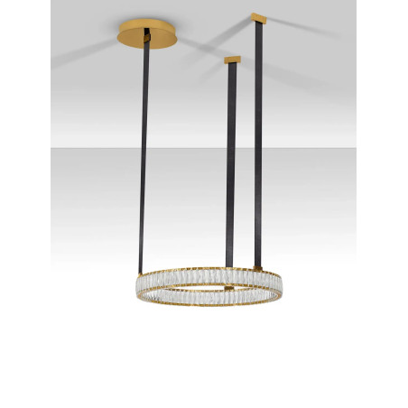Lampa wisząca kryształowa okrągła Zaura LED 3000K 63cm złoty / czarny pasek skórzany