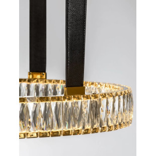 Lampa wisząca kryształowa okrągła Zaura LED 3000K 63cm złoty / czarny pasek skórzany