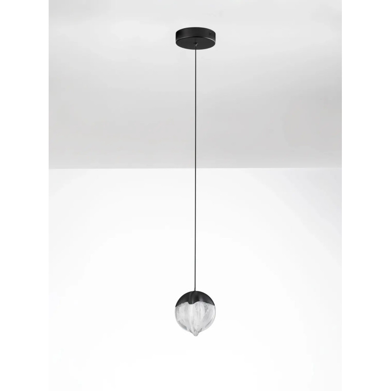 Lampa wisząca szklana Sofia LED 3000K 12cm szkło cloud / czarny