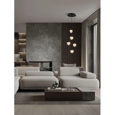 Lampa wisząca szklana 5 punktowa Sofia LED 3000K 33cm szkło cloud / czarny
