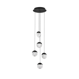 Lampa wisząca szklana 5 punktowa Sofia LED 3000K 33cm szkło cloud / czarny