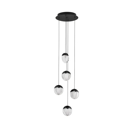 Lampa wisząca szklana 5 punktowa Sofia LED 3000K 33cm szkło cloud / czarny