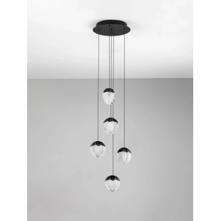Lampa wisząca szklana 5 punktowa Sofia LED 3000K 33cm szkło cloud / czarny