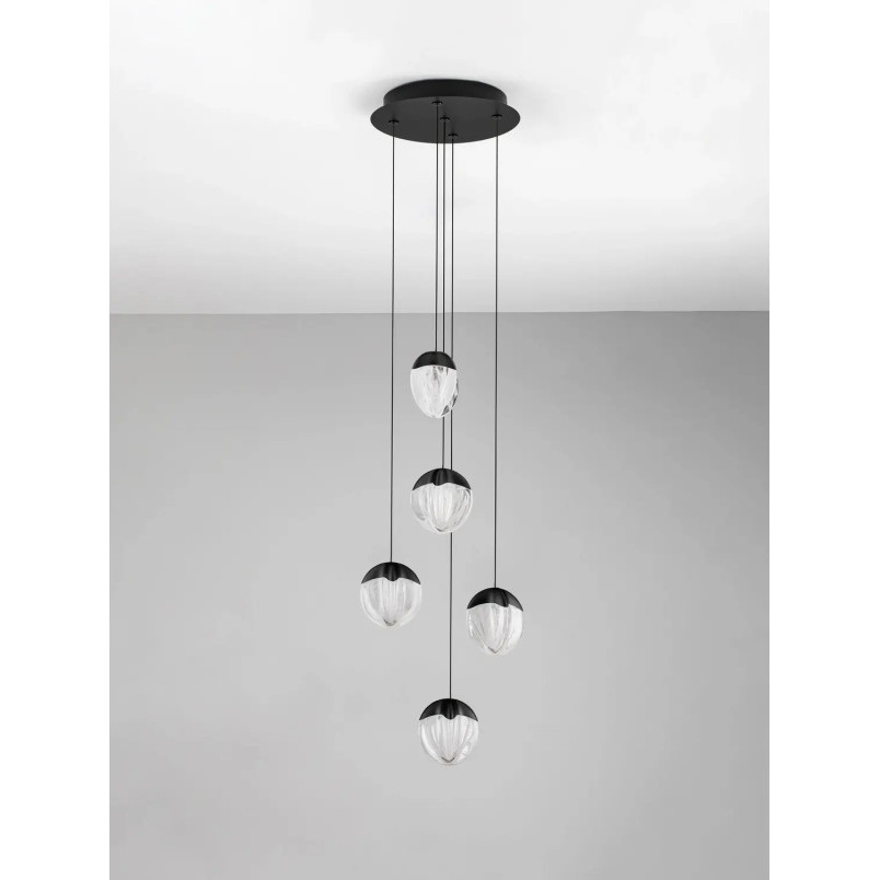Lampa wisząca szklana 5 punktowa Sofia LED 3000K 33cm szkło cloud / czarny