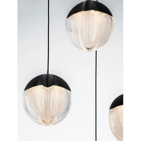 Lampa wisząca szklana 5 punktowa Sofia LED 3000K 33cm szkło cloud / czarny