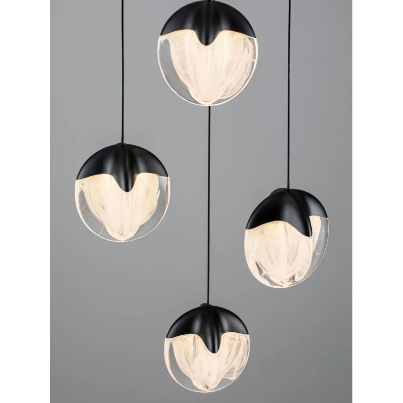 Lampa wisząca szklana 5 punktowa Sofia LED 3000K 33cm szkło cloud / czarny