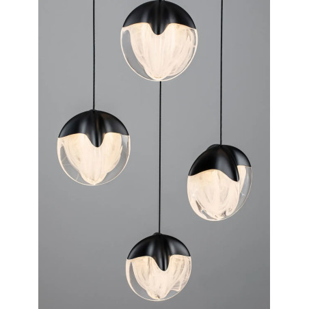 Lampa wisząca szklana 5 punktowa Sofia LED 3000K 33cm szkło cloud / czarny