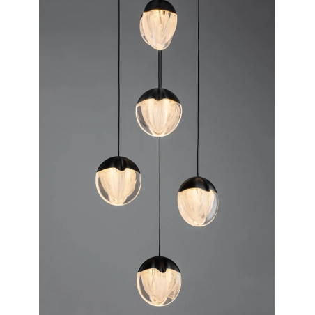 Lampa wisząca szklana 5 punktowa Sofia LED 3000K 33cm szkło cloud / czarny