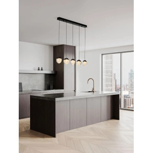 Lampa wisząca szklana 5 punktowa na listwie Sofia LED 3000K 95,8cm szkło cloud / czarny