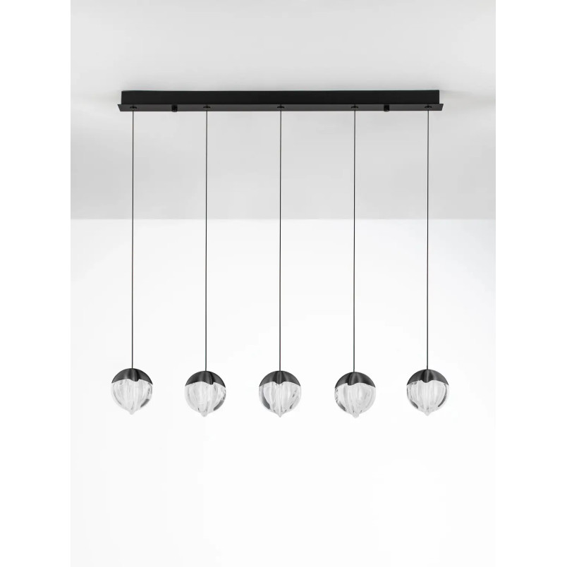 Lampa wisząca szklana 5 punktowa na listwie Sofia LED 3000K 95,8cm szkło cloud / czarny