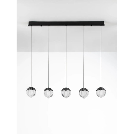 Lampa wisząca szklana 5 punktowa na listwie Sofia LED 3000K 95,8cm szkło cloud / czarny