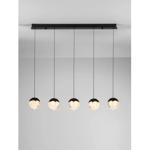 Lampa wisząca szklana 5 punktowa na listwie Sofia LED 3000K 95,8cm szkło cloud / czarny