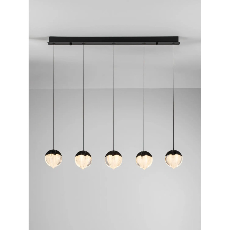 Lampa wisząca szklana 5 punktowa na listwie Sofia LED 3000K 95,8cm szkło cloud / czarny