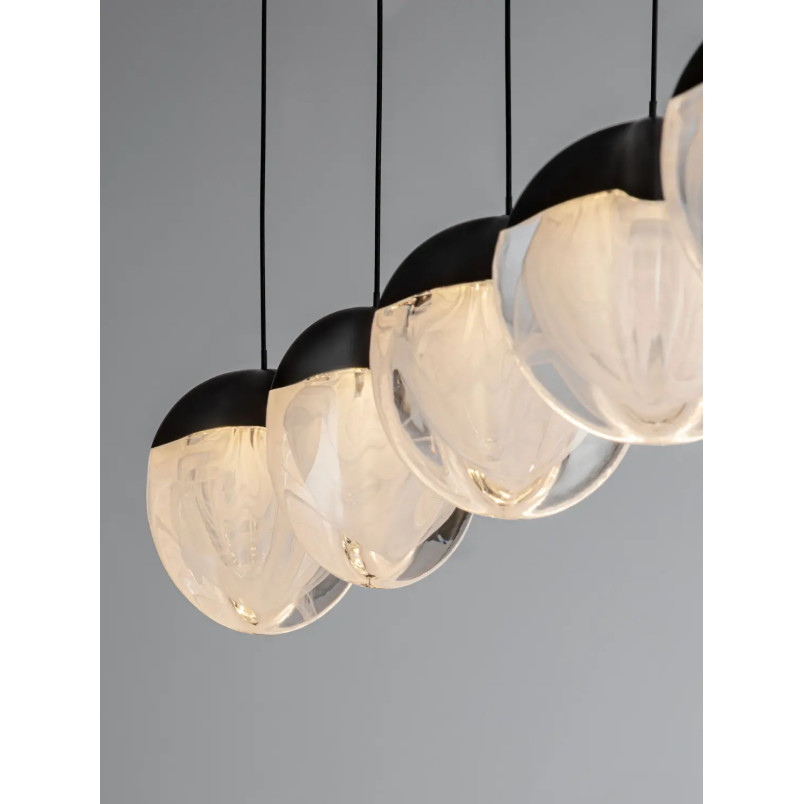 Lampa wisząca szklana 5 punktowa na listwie Sofia LED 3000K 95,8cm szkło cloud / czarny