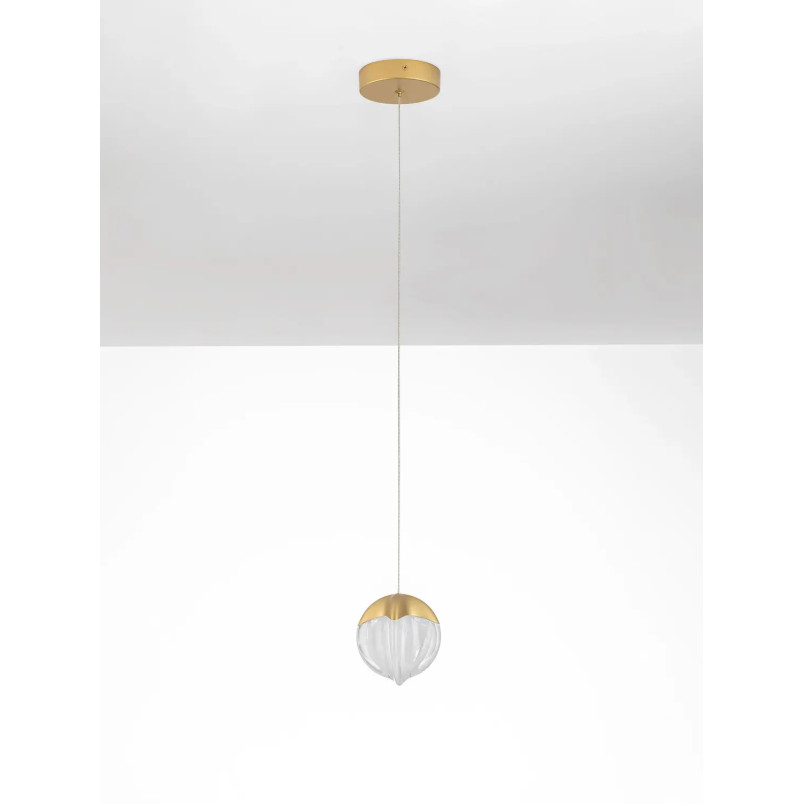 Lampa wisząca szklana Sofia LED 3000K 12cm szkło cloud / złoty