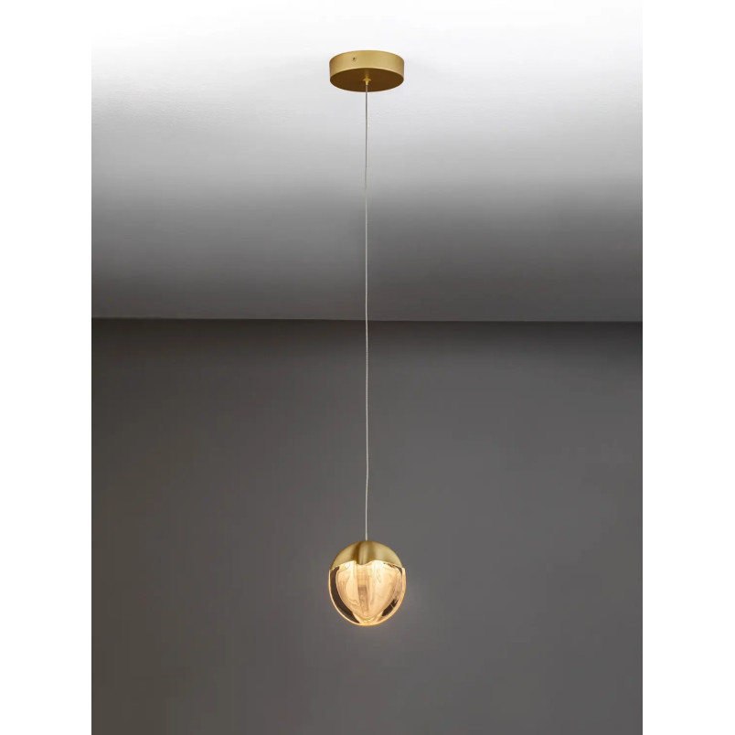 Lampa wisząca szklana Sofia LED 3000K 12cm szkło cloud / złoty