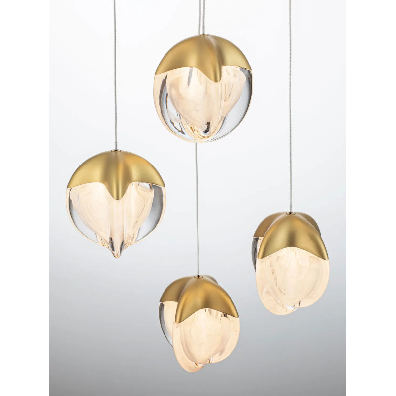 Lampa wisząca szklana 5 punktowa Sofia LED 3000K 33cm szkło cloud / złoty