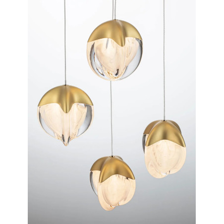 Lampa wisząca szklana 5 punktowa Sofia LED 3000K 33cm szkło cloud / złoty