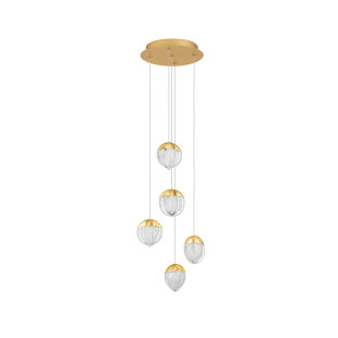 Lampa wisząca szklana 5 punktowa Sofia LED 3000K 33cm szkło cloud / złoty