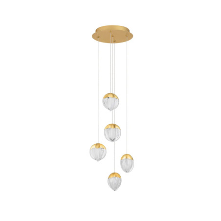Lampa wisząca szklana 5 punktowa Sofia LED 3000K 33cm szkło cloud / złoty