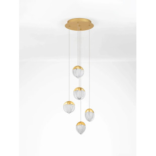 Lampa wisząca szklana 5 punktowa Sofia LED 3000K 33cm szkło cloud / złoty