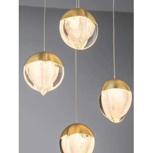 Lampa wisząca szklana 5 punktowa Sofia LED 3000K 33cm szkło cloud / złoty