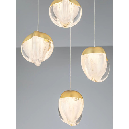 Lampa wisząca szklana 5 punktowa Sofia LED 3000K 33cm szkło cloud / złoty