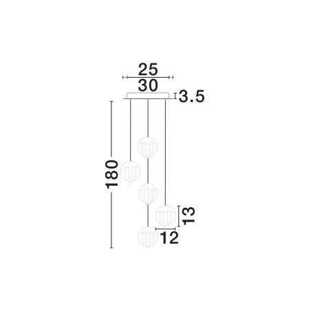 Lampa wisząca szklana 5 punktowa Sofia LED 3000K 33cm szkło cloud / złoty