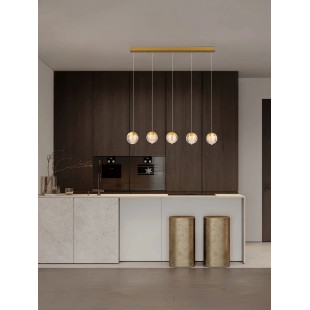 Lampa wisząca szklana 5 punktowa na listwie Sofia LED 3000K 95,8cm szkło cloud / złoty