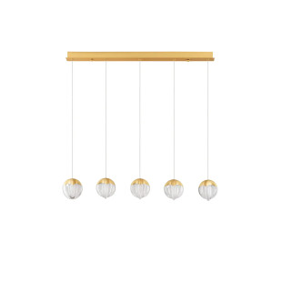 Lampa wisząca szklana 5 punktowa na listwie Sofia LED 3000K 95,8cm szkło cloud / złoty