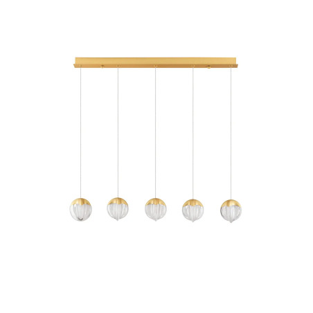 Lampa wisząca szklana 5 punktowa na listwie Sofia LED 3000K 95,8cm szkło cloud / złoty