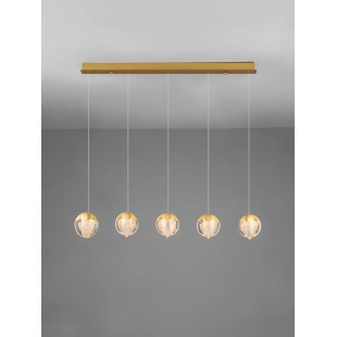 Lampa wisząca szklana 5 punktowa na listwie Sofia LED 3000K 95,8cm szkło cloud / złoty