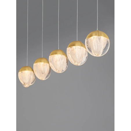 Lampa wisząca szklana 5 punktowa na listwie Sofia LED 3000K 95,8cm szkło cloud / złoty