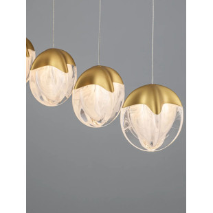 Lampa wisząca szklana 5 punktowa na listwie Sofia LED 3000K 95,8cm szkło cloud / złoty