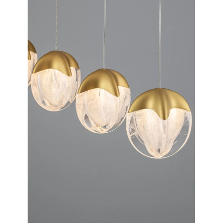 Lampa wisząca szklana 5 punktowa na listwie Sofia LED 3000K 95,8cm szkło cloud / złoty