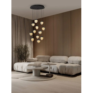 Lampa wisząca szklana / żyrandol Sofia LED 3000K 55cm szkło cloud / czarny